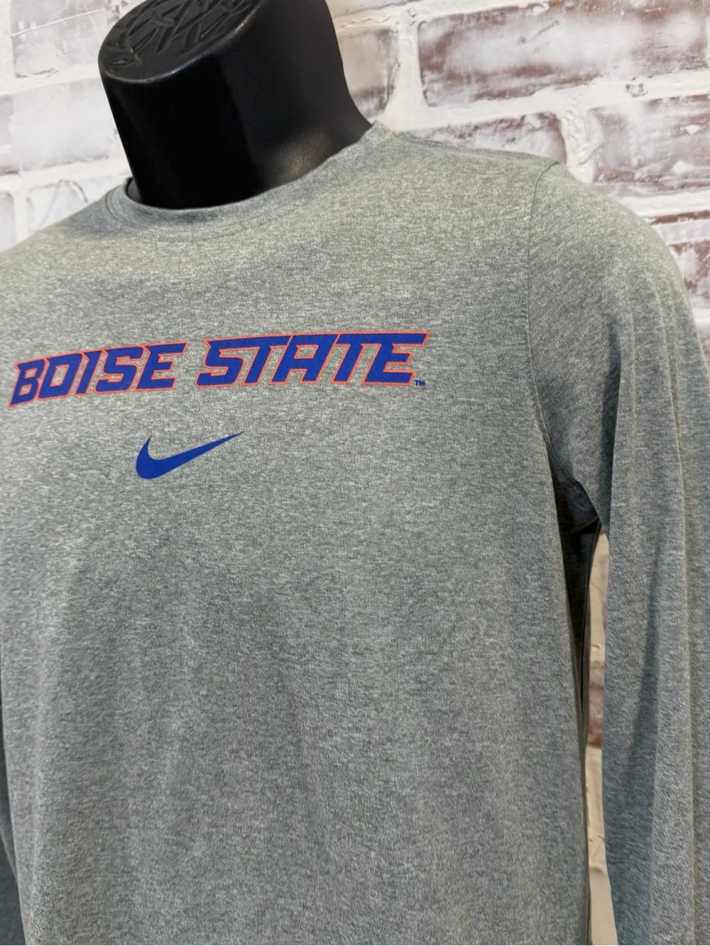 Nike Gray Long-Sleeve Boise State Tee with Blue Logo